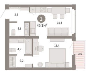 1-к квартира, вторичка, 45м2, 2/25 этаж