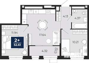 2-к квартира, вторичка, 53м2, 10/16 этаж