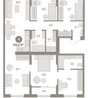 4-к квартира, вторичка, 110м2, 7/17 этаж