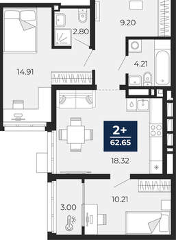 2-к квартира, вторичка, 63м2, 18/24 этаж