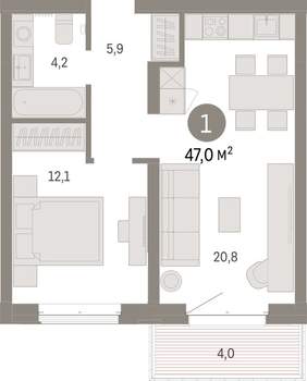 1-к квартира, вторичка, 47м2, 5/11 этаж