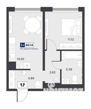 1-к квартира, строящийся дом, 40м2, 8/14 этаж
