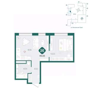 2-к квартира, вторичка, 40м2, 9/17 этаж