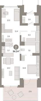 2-к квартира, вторичка, 94м2, 1/8 этаж