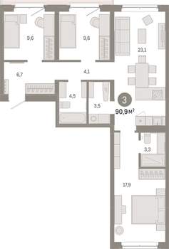 3-к квартира, вторичка, 91м2, 4/11 этаж