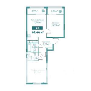 2-к квартира, вторичка, 69м2, 9/10 этаж