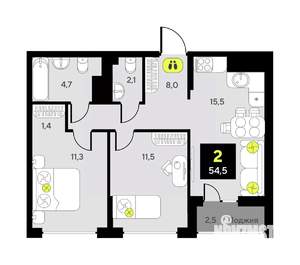 2-к квартира, вторичка, 55м2, 20/23 этаж