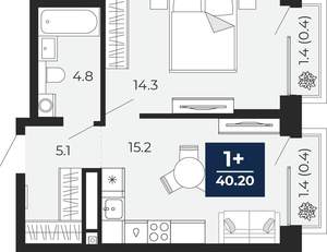 1-к квартира, вторичка, 39м2, 4/14 этаж