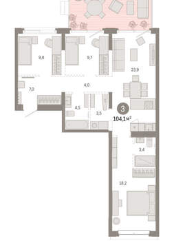 3-к квартира, вторичка, 104м2, 2/11 этаж