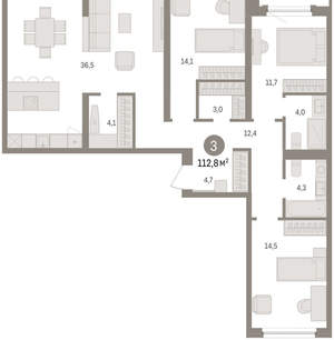 3-к квартира, вторичка, 113м2, 6/16 этаж