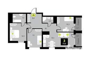 3-к квартира, вторичка, 74м2, 21/23 этаж