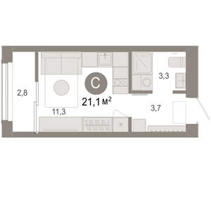 Студия квартира, вторичка, 21м2, 12/17 этаж