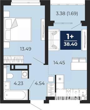 1-к квартира, вторичка, 38м2, 9/22 этаж