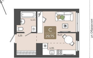 Студия квартира, вторичка, 30м2, 4/15 этаж