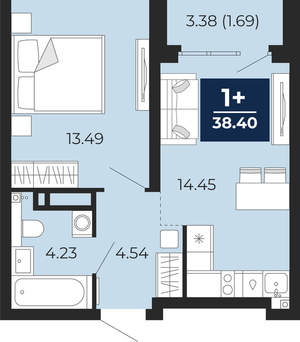 1-к квартира, вторичка, 38м2, 12/21 этаж
