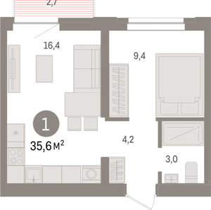 1-к квартира, вторичка, 35м2, 7/10 этаж