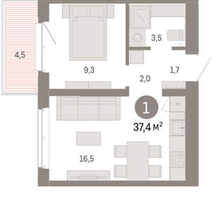 1-к квартира, вторичка, 37м2, 4/11 этаж