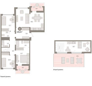 4-к квартира, вторичка, 136м2, 7/8 этаж