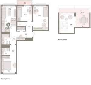 3-к квартира, вторичка, 109м2, 7/9 этаж