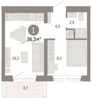 1-к квартира, вторичка, 36м2, 6/11 этаж