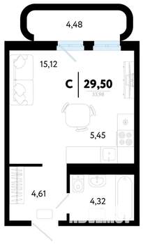 Студия квартира, строящийся дом, 30м2, 2/19 этаж