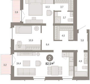 2-к квартира, вторичка, 83м2, 15/16 этаж