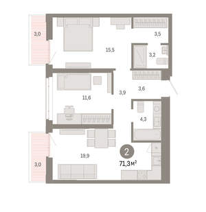 2-к квартира, вторичка, 71м2, 9/25 этаж