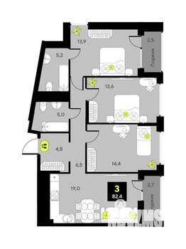 3-к квартира, вторичка, 82м2, 8/17 этаж