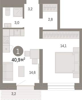 1-к квартира, вторичка, 41м2, 6/8 этаж