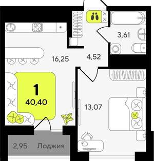 1-к квартира, вторичка, 40м2, 11/19 этаж