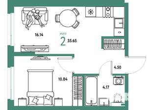 2-к квартира, вторичка, 36м2, 14/25 этаж