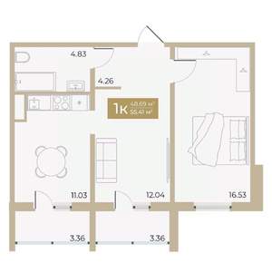 1-к квартира, строящийся дом, 49м2, 10/18 этаж