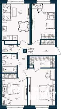 3-к квартира, вторичка, 77м2, 6/10 этаж