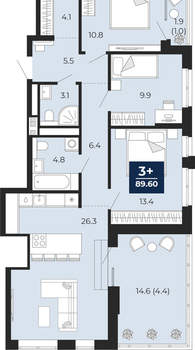 3-к квартира, вторичка, 90м2, 10/16 этаж