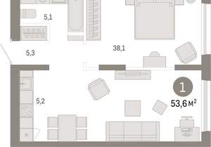 1-к квартира, вторичка, 54м2, 2/17 этаж