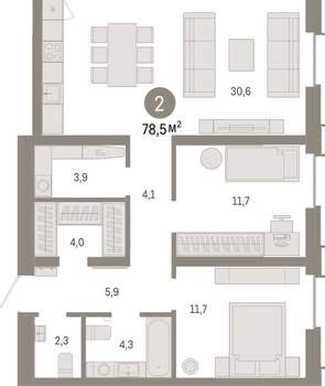 2-к квартира, вторичка, 78м2, 12/16 этаж