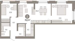 2-к квартира, вторичка, 78м2, 6/16 этаж