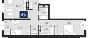 2-к квартира, вторичка, 76м2, 18/24 этаж