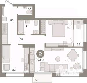 2-к квартира, вторичка, 70м2, 13/17 этаж