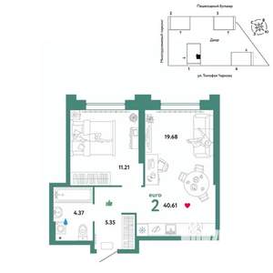 2-к квартира, вторичка, 41м2, 11/31 этаж