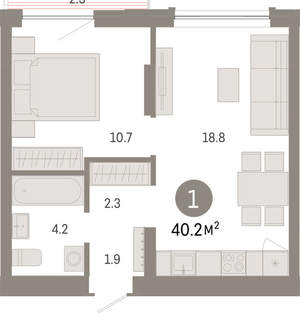 1-к квартира, вторичка, 40м2, 6/8 этаж