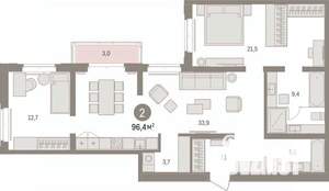 2-к квартира, вторичка, 96м2, 5/8 этаж