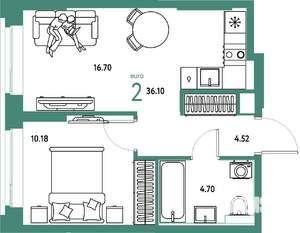 2-к квартира, вторичка, 36м2, 4/25 этаж