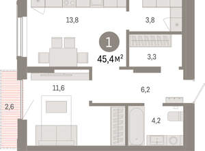 1-к квартира, вторичка, 45м2, 16/17 этаж