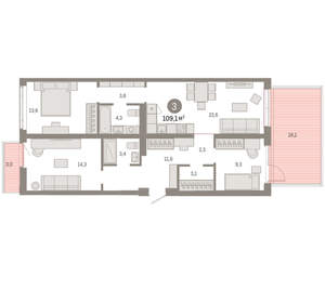 3-к квартира, вторичка, 109м2, 2/25 этаж