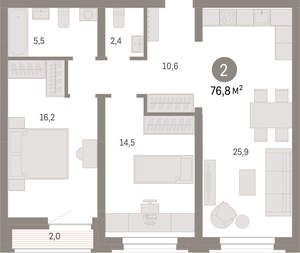 2-к квартира, вторичка, 77м2, 5/10 этаж