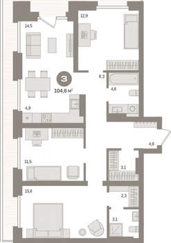3-к квартира, вторичка, 105м2, 8/9 этаж