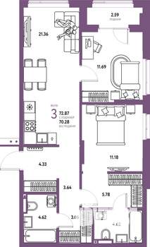 3-к квартира, вторичка, 73м2, 15/20 этаж