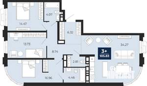 3-к квартира, вторичка, 106м2, 6/24 этаж