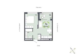 1-к квартира, вторичка, 35м2, 10/16 этаж